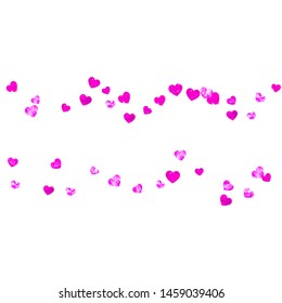 Mother's day background with pink glitter confetti. Isolated heart symbol in rose color. Postcard for mother's day. Love theme for party invite, retail offer and ad. Women holiday template