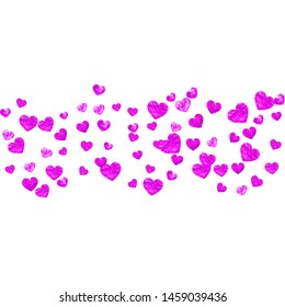 Mother's day background with pink glitter confetti. Isolated heart symbol in rose color. Postcard for mother's day background. Love theme for special business offer, banner, flyer. Women holiday