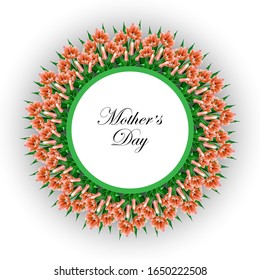 
Mother's day background with spring flowers. Vector greeting card template with orange tulips. Frame