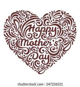 Mothers Day background. Vector illustration. Lettering with heart shaped doodles pattern