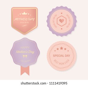 Mother's day badge and label design. Pink banner set with love mom.