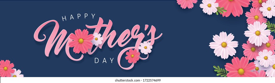 Mothers day banner background layout with flower.Greetings and presents for Mothers day in flat lay styling.Vector illustration template.