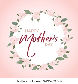 Mothers day banner with cherry blossom flowers, greeting card template, illustration with hand drawn lettering. Vector