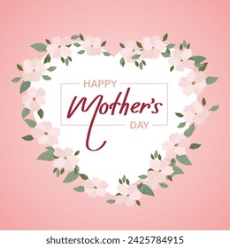 Mothers day banner with cherry blossom flowers, greeting card template, illustration with hand drawn lettering. Vector