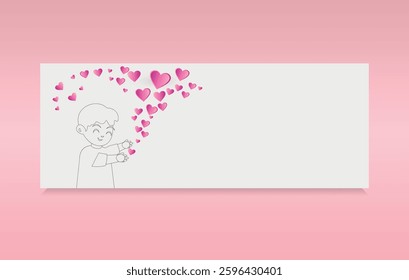 Mother's Day Banner with Cute Kid and Flying Hearts Editable Text Area. Vector