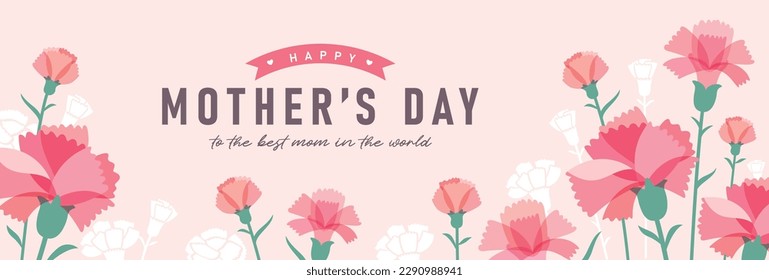 Mother's day banner design with beautiful Carnation flowers.