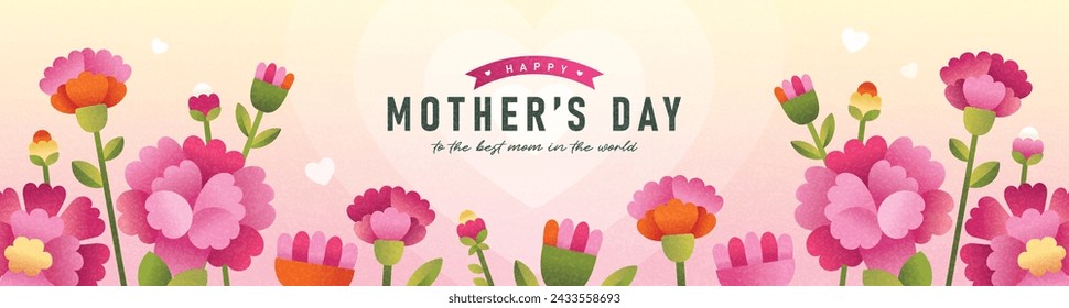 Mother's day banner design with beautiful Carnation flowers.