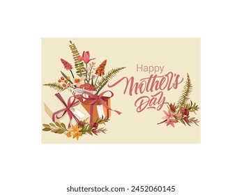 Mother's day banner design with beautiful Carnation flower Calligraphy abstract art background vector.