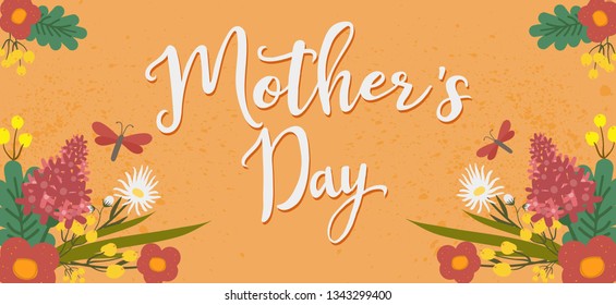 Mother's day banner with flowers and lettering. Sale,offer banner
