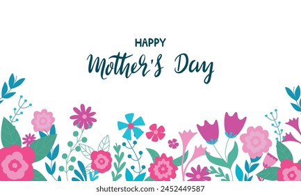 Mothers day banner. Flowers and lettering handwritten phrase. Congratulatory poster or background template, neoteric vector decorative design