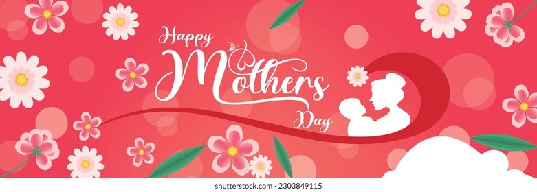 mothers' day banner with happy mothers day text  beautiful flowers on  pink background vector illustration design for mother day.