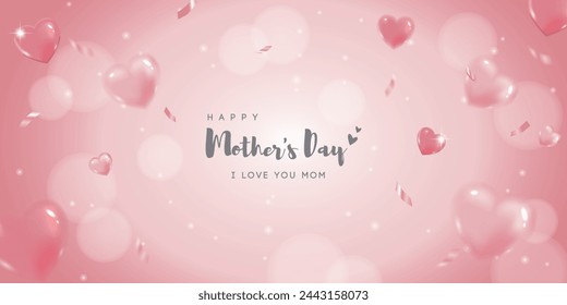 Mother's day banner with heart balloons