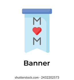 Mothers day banner with heart, flat icon of mothers day celebration banner