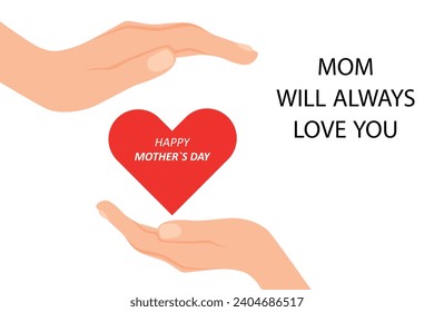 Mothers Day banner with a mother's heart, which she gives to her child, on a white background. Suitable for social banner. Vector illustration.