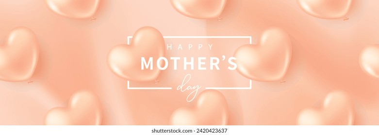 Mother's day banner with heart-shaped balloons on peach fuzz background. Vector illustration for banner, poster, flyer, greeting card and advertisement.