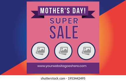 Mothers Day for banner, marketing, poster, advertisement, sale, social media post. Sunday, 9 May Happy Mothers day social media banner advertisement design, 