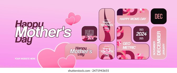 Mother's Day banner. Modern geometric abstract background in colorful style for world Mother's Day. Greeting card cover with text Happy Mother's Day