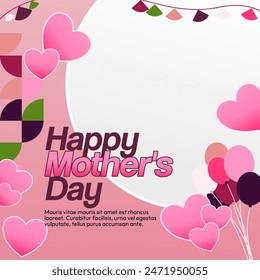 Mother's Day banner. Modern geometric abstract square background in colorful style for world Mother's Day. Greeting card cover with text Happy Mother's Day