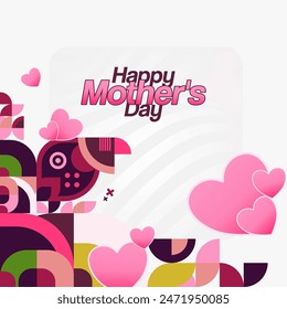 Mother's Day banner. Modern geometric abstract square background in colorful style for world Mother's Day. Greeting card cover with text Happy Mother's Day