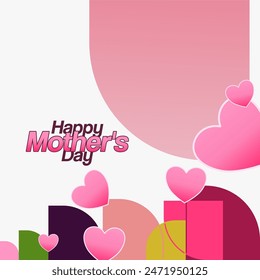 Mother's Day banner. Modern geometric abstract square background in colorful style for world Mother's Day. Greeting card cover with text Happy Mother's Day