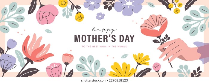 Mother's day banner, poster, greeting card, background design with beautiful blossom flowers.