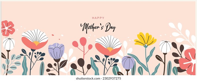 Mother's day banner, poster, greeting card, background design with beautiful blossom flowers. vector illustration.