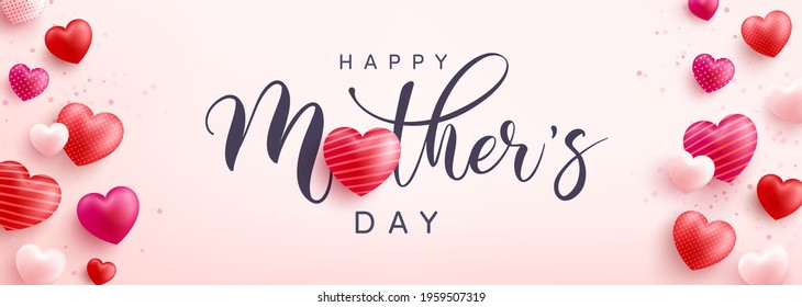 Mother's Day banner with sweet hearts on pink background.Promotion and shopping template or background for Love and Mother's day concept.Vector illustration eps 10