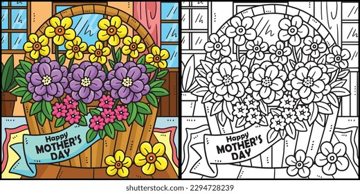 Mothers Day Basket of Flowers Illustration