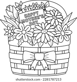 Mothers Day Basket of Flowers Isolated Coloring 