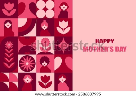 Mother's day Bauhaus pattern design. Mother's day Bauhaus modern poster. Bauhaus creative background graphic illustration. Colorful geometric style for beautiful banner, poster, card, wallpaper, sign.