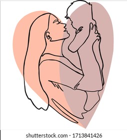 Mothers Day. Best mom. Super mom. Lineart. 10 th May.
Mom holds the baby in her arms vector illustration on a white background. It's perfect for greeting cards, birthday, posters, baby shower card, 