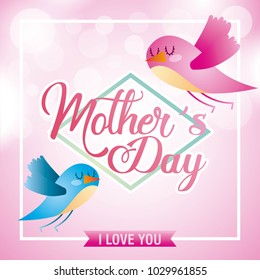 mothers day birds flying with spheres blurred background