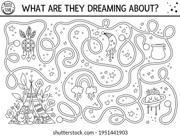 Mothers Day Black And White Maze For Children. Holiday Preschool Printable Educational Activity. Funny Family Love Line Game With Sleeping Bears. Mother And Baby Labyrinth Or Coloring Page


