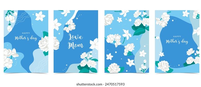 mother's day blue invitation with jasmine for a4 vertical design