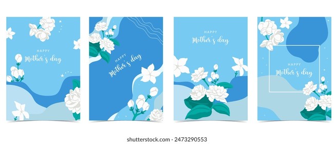 mother's day blue invitation with jasmine for a4 vertical design