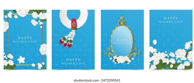 mother's day blue invitation with jasmine for a4 vertical design