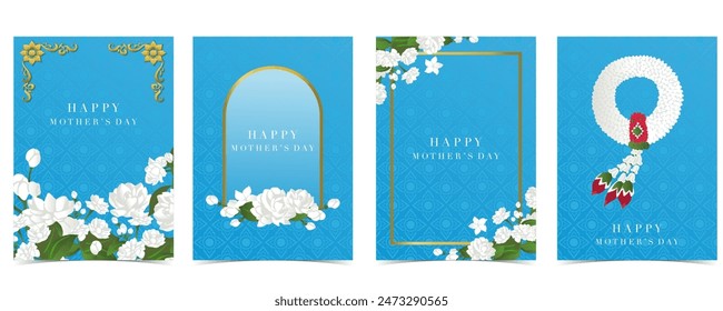 mother's day blue invitation with jasmine for a4 vertical design