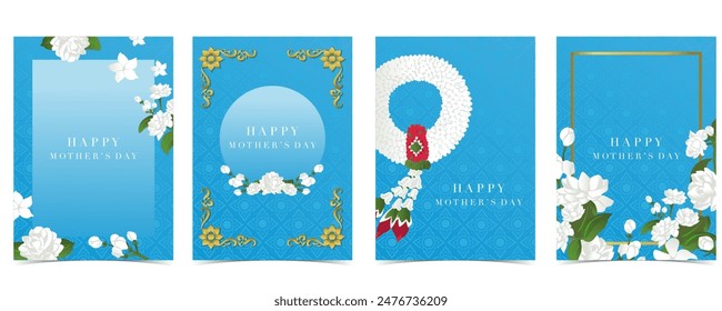 mother's day blue invitation with jasmine for a4 vertical design