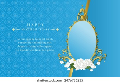 mother's day blue invitation with jasmine for horizontal design