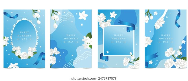 mother's day blue invitation with jasmine for a4 vertical design