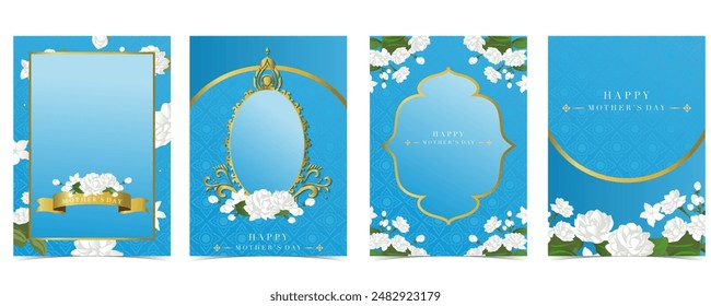 mother's day blue invitation with jasmine for a4 vertical design