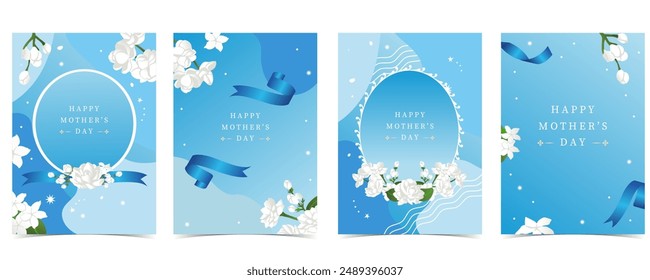 mother's day blue invitation with jasmine for a4 vertical design