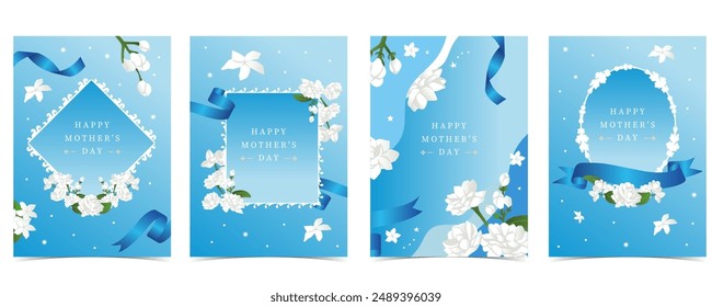 mother's day blue invitation with jasmine for a4 vertical design