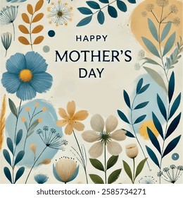 Mothers Day in Blue and Yellow Print Design in Vector