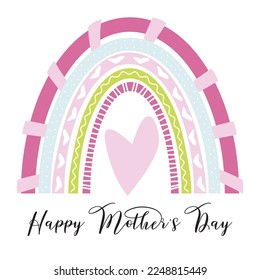  Mother's day, Boho rainbow element with hearts. Vector illustration