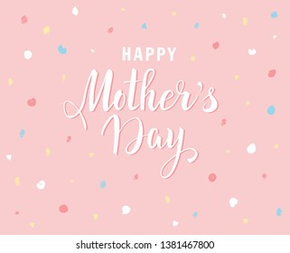 Mother's Day bright abstract card design with handwritten lettering and colorful spots on pink background. - Vector