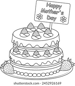 Mother's Day Cake coloring page for kids, Happy Mother's Day coloring page