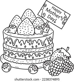 Mothers Day Cake Isolated Coloring Page for Kids