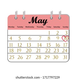 Mothers Day. Calendar May 10.