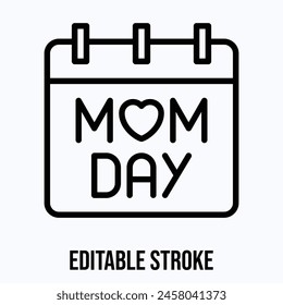 Mother's Day Calendar Vector Icon, Editable Stroke.